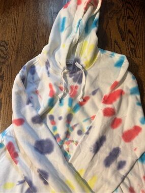 DSG White Hoodie with Blue, Yellow and Purple Tie-Dye Accents